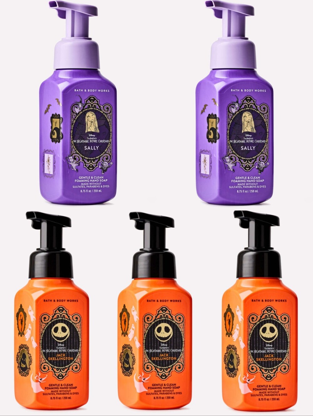 Bath & Body Works Jack & Sally Halloween Foaming Hand Soap Set of 5 NEW